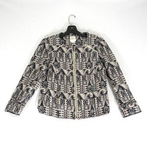 Anthropologie Hei Hei Faifo Aztec Jacquard Blazer Jacket ‎ Size US 2 Raw Hem